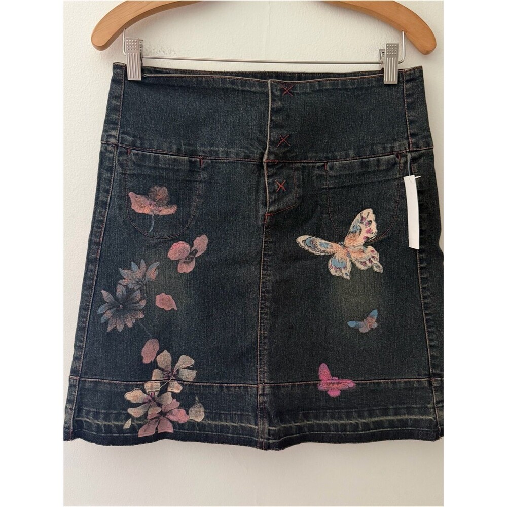 GAS Vintage Deadstock Y2K Denim Jean Low Rise Skirt Butterfly Fairy Size 5